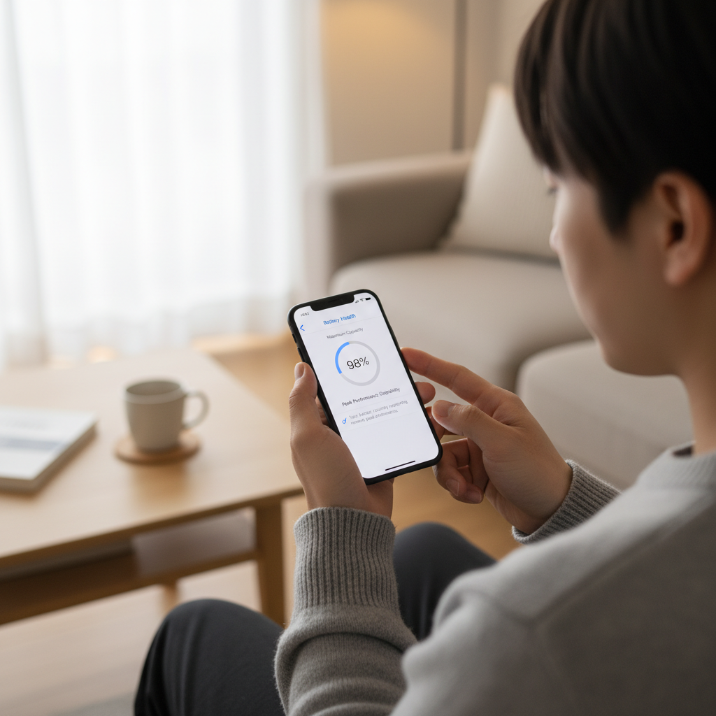 iPhoneのバッテリー最大容量を確認する日本人