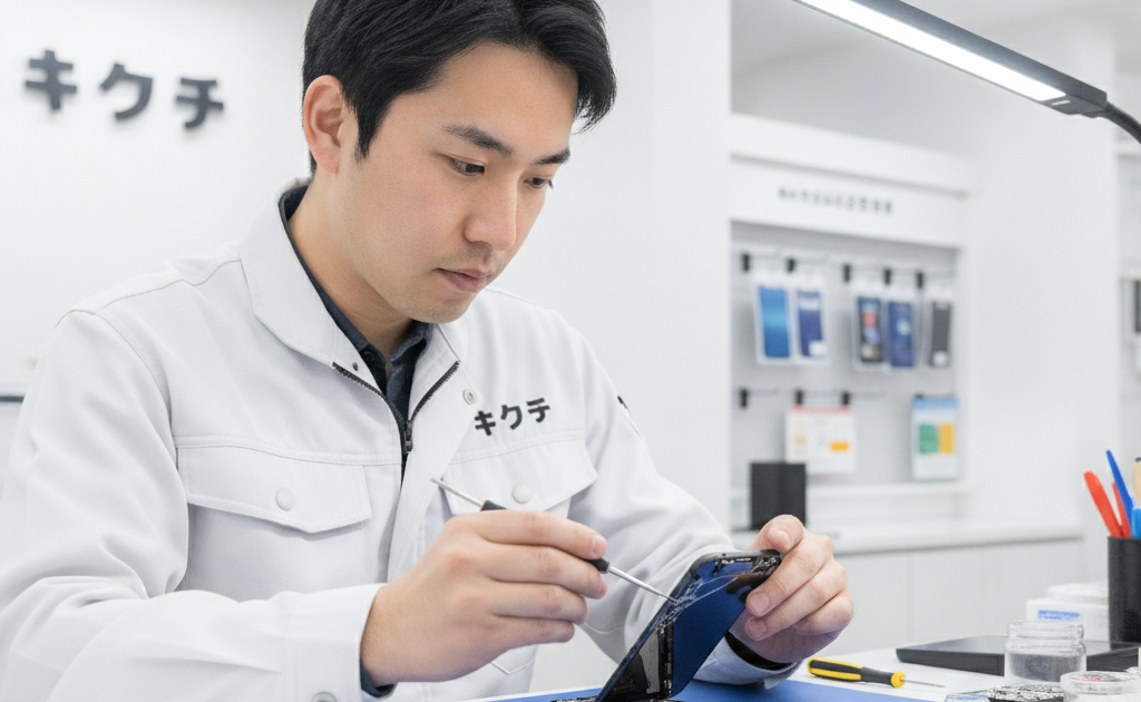 修理のキクチ スマートフォン画面修理の様子