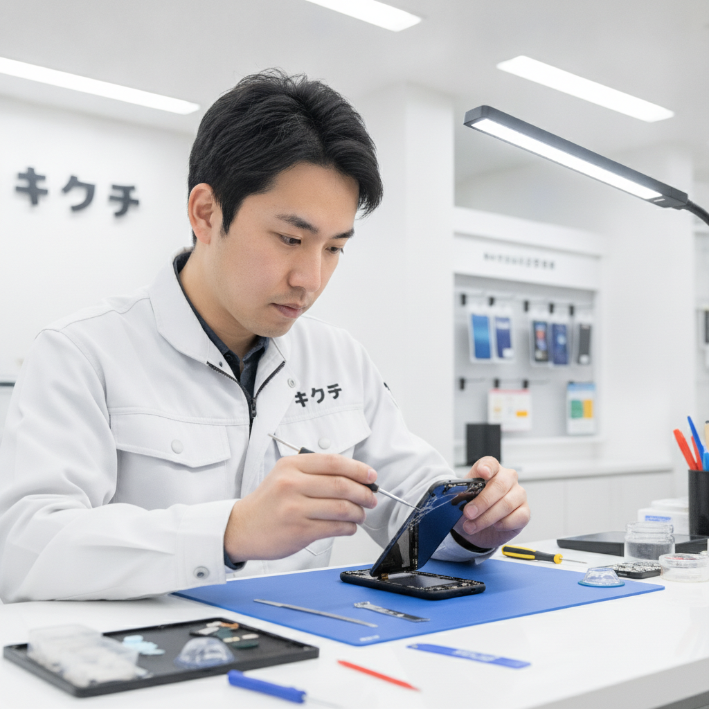 修理のキクチ スマートフォン画面修理の様子