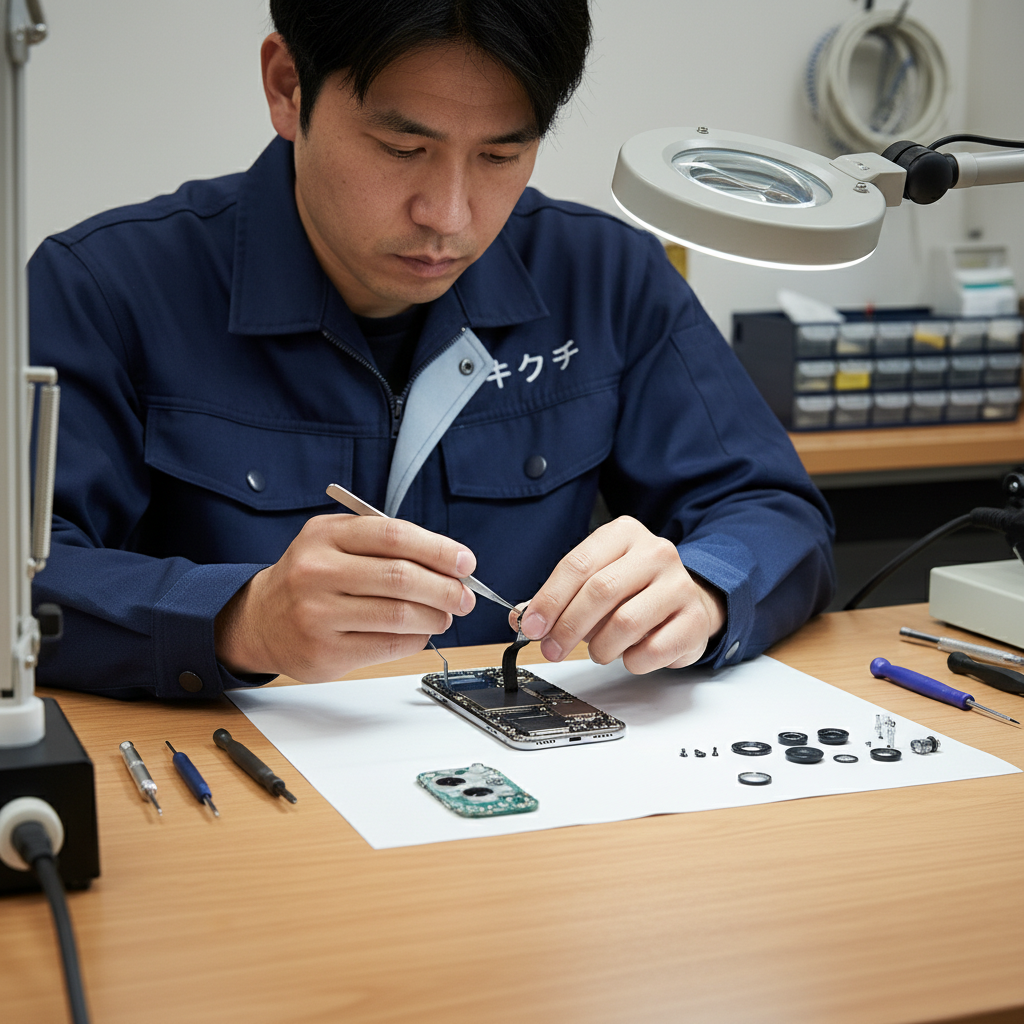 iPhoneカメラレンズ修理の様子