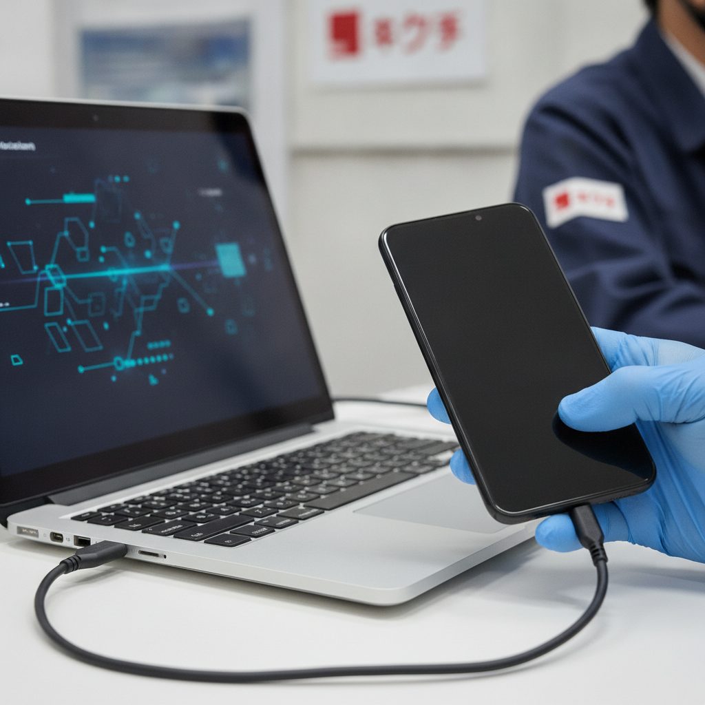 Androidスマホの文鎮化トラブルを修理するスタッフ