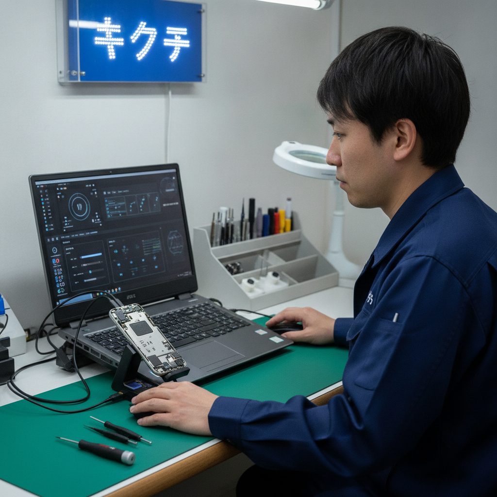 スマホの動作が遅い問題を診断するスタッフ
