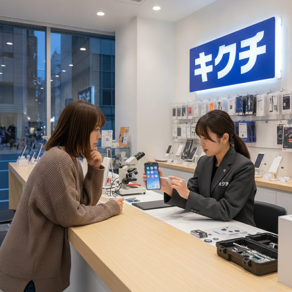スマホの動作が遅い問題を診断するスタッフ