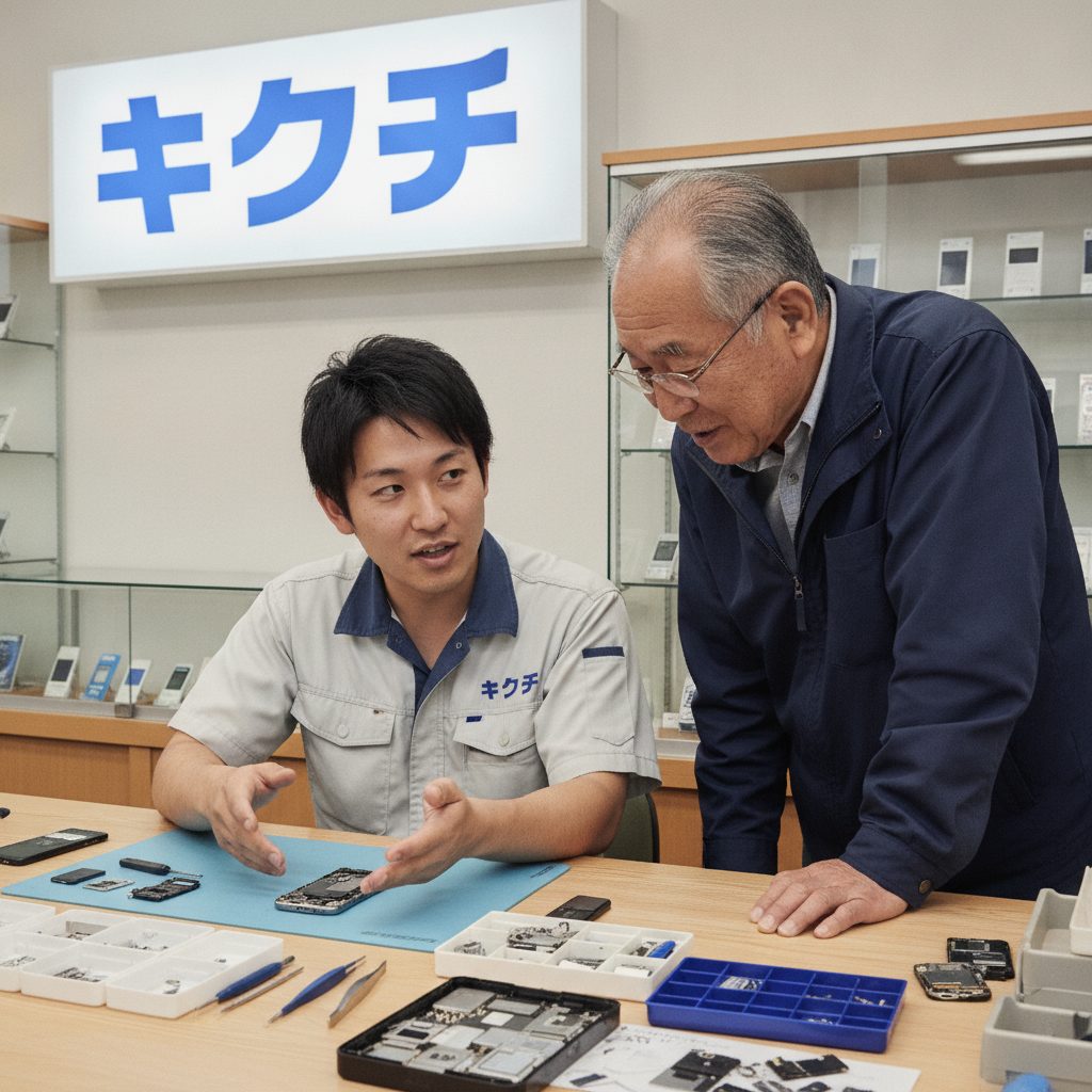 古いスマホの修理と買い替えを相談するお客様