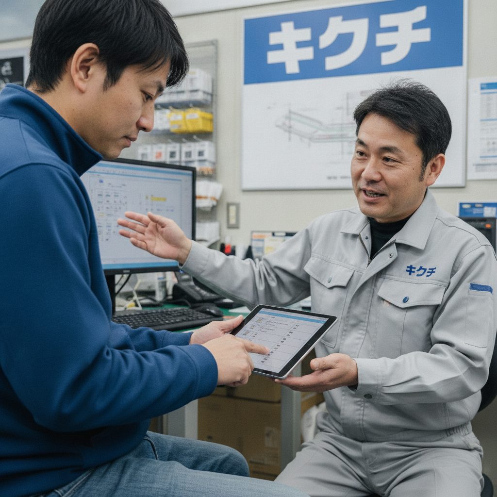 修理後のスマホを確認するお客様