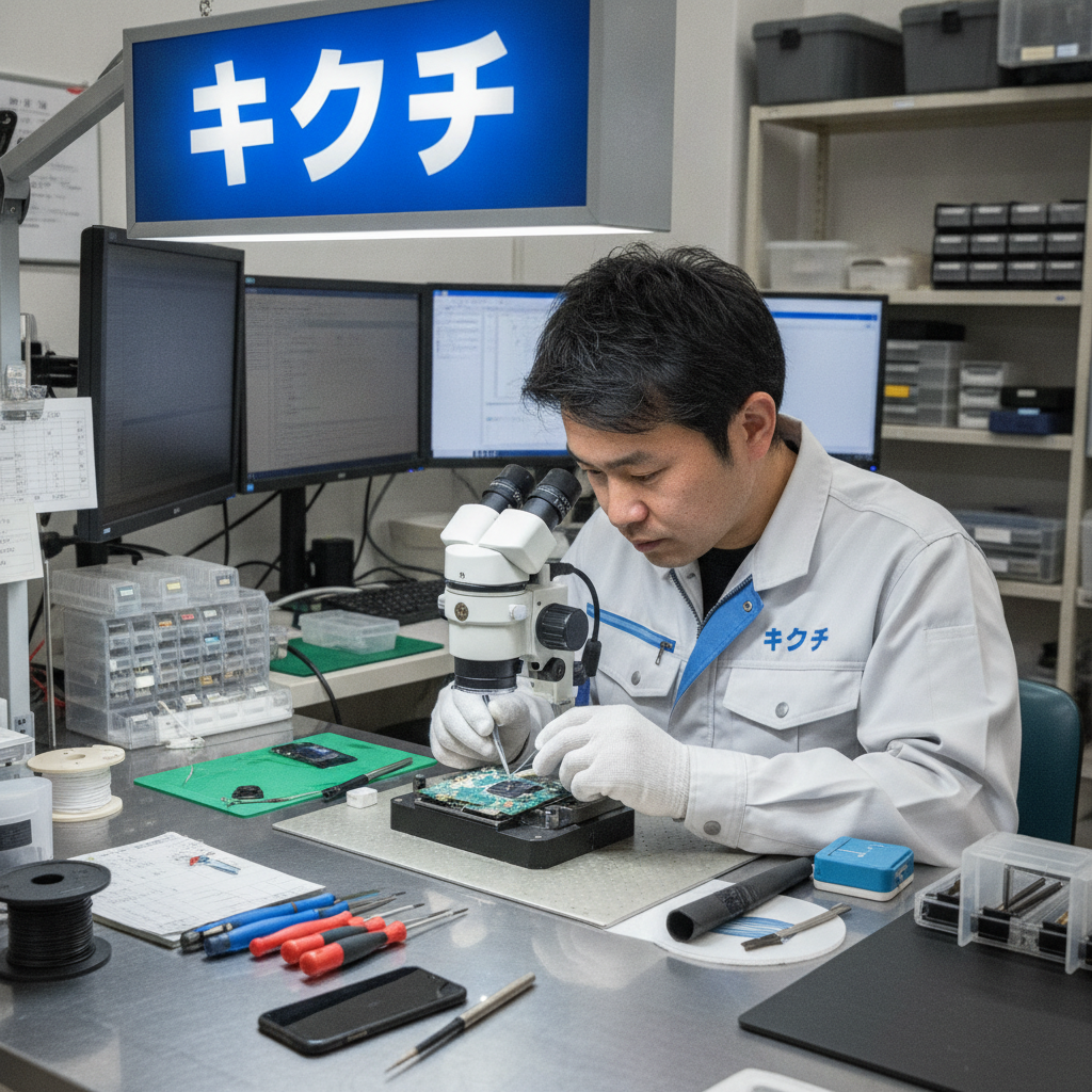 スマートフォン水没修理を行う技術者