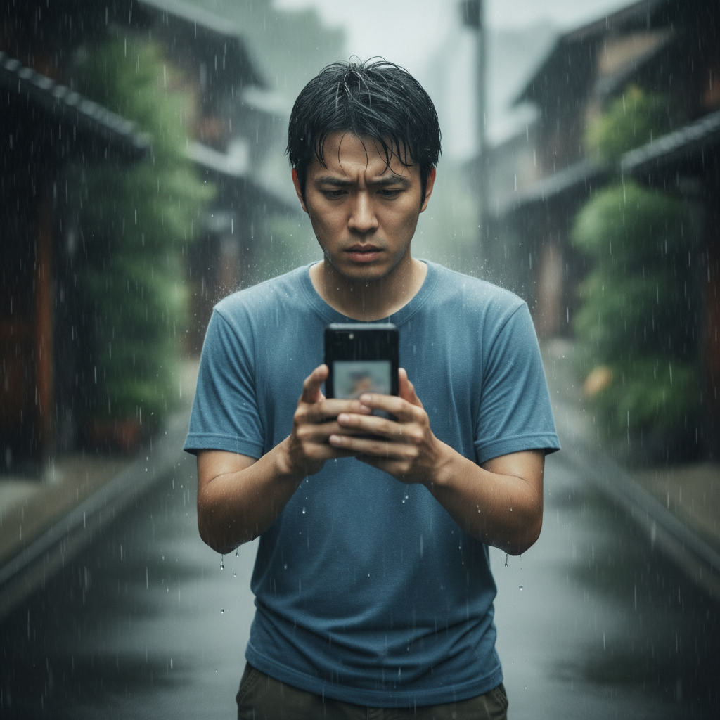梅雨の時期にスマホカメラが曇る様子