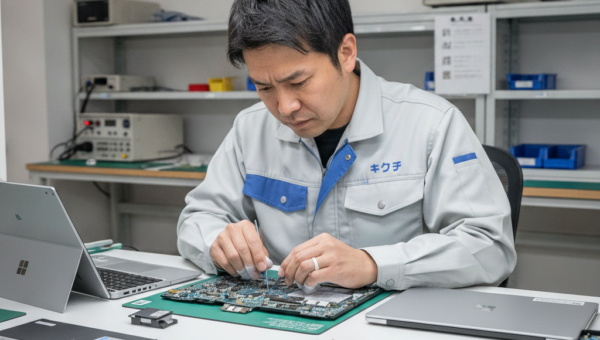 修理のキクチの技術者がSurface Proを修理している様子