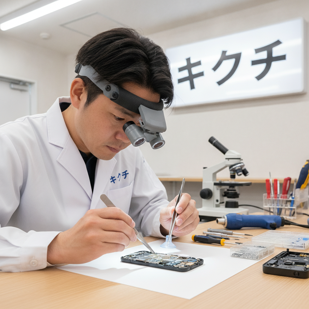 修理専門店でスマホ水没修理を行うスタッフ