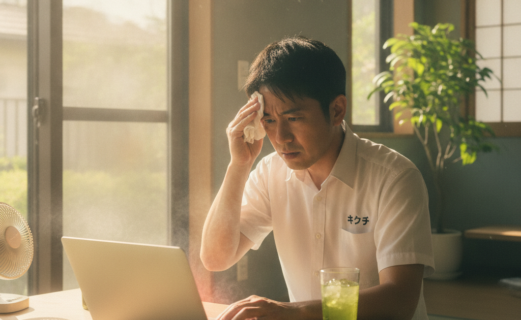 夏にノートパソコンが熱暴走している様子