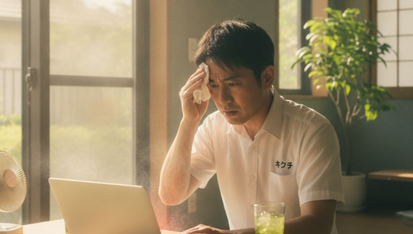 夏にノートパソコンが熱暴走している様子