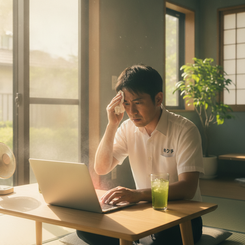 夏にノートパソコンが熱暴走している様子