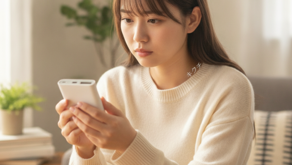 夏に膨張したモバイルバッテリーを確認する女性