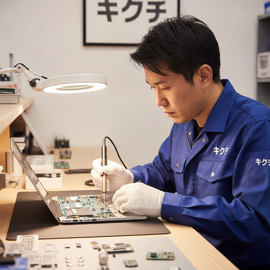 ノートPCの充電ポートを修理する修理のキクチスタッフ