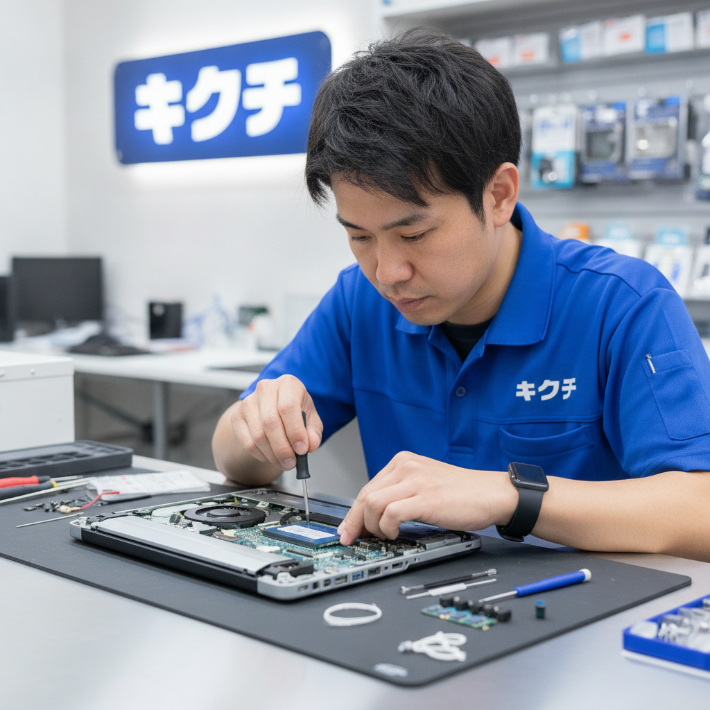 パソコンのSSD換装をする修理技術者