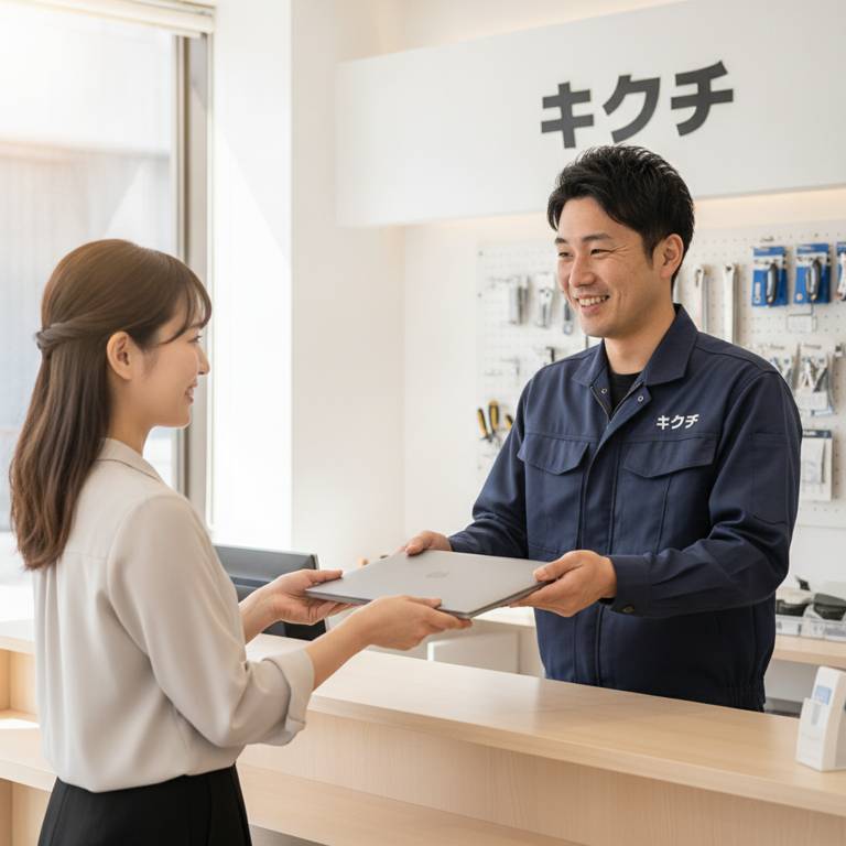修理完了後にパソコンを受け取るお客様