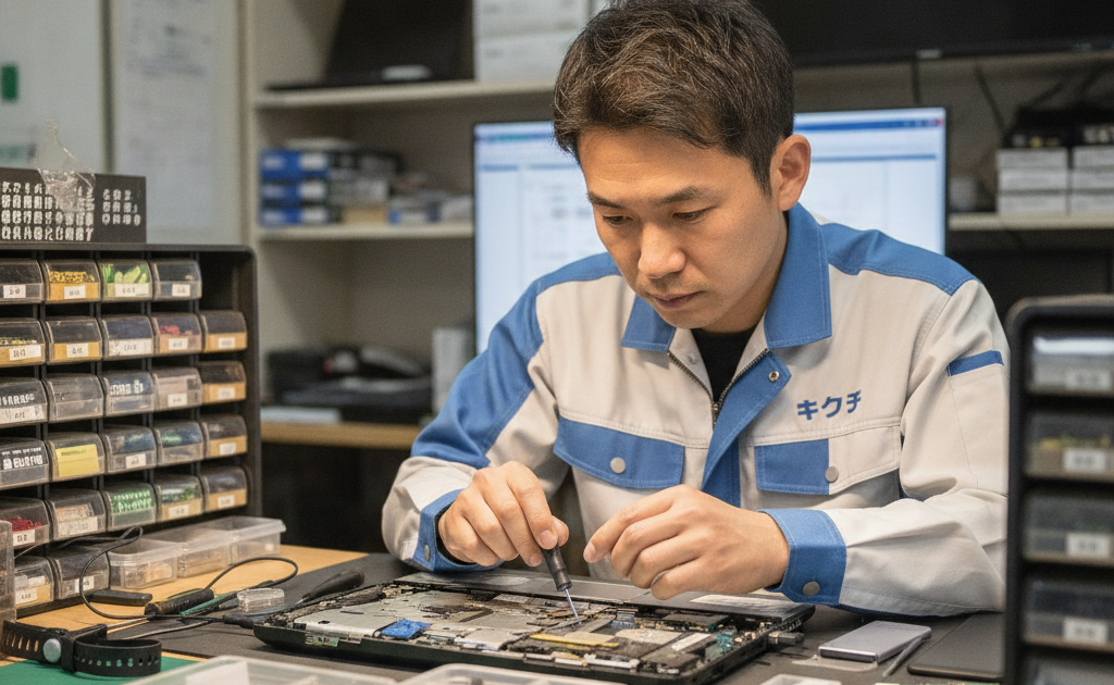 Acerノートパソコンを修理する技術者