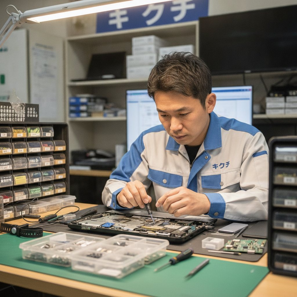 Acerノートパソコンを修理する技術者