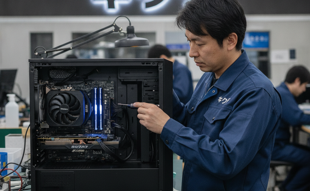 BTOパソコンを診断する修理スタッフ