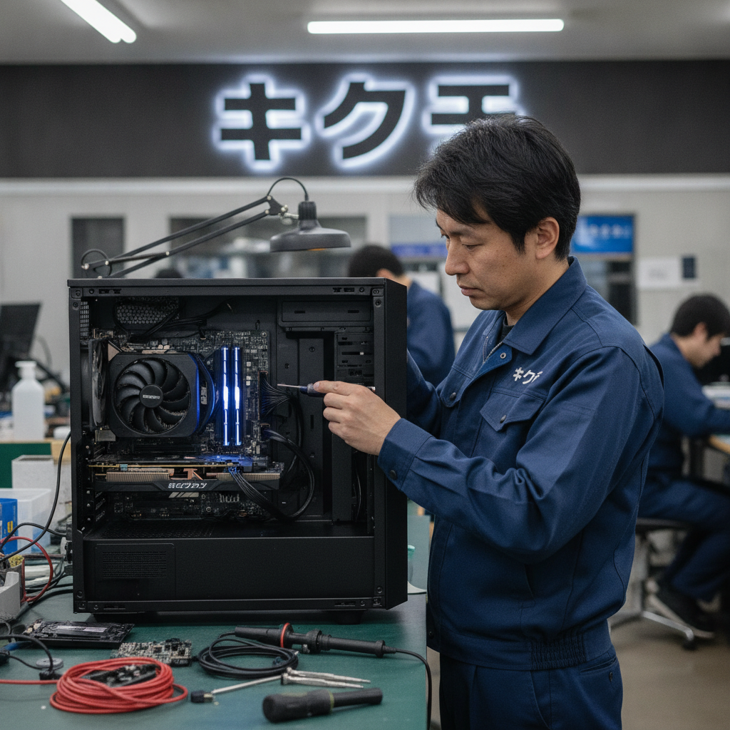 BTOパソコンを診断する修理スタッフ