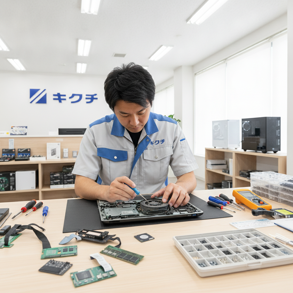 MSIノートPCの修理を行うスタッフ