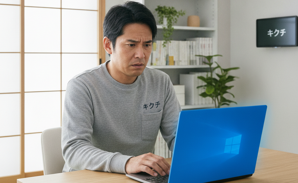 パソコンのブルースクリーン（青い画面）が表示され困る男性