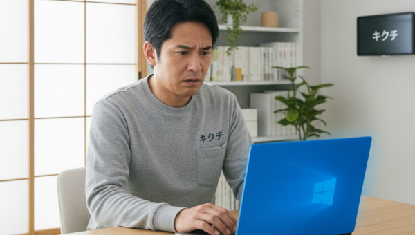パソコンのブルースクリーン（青い画面）が表示され困る男性