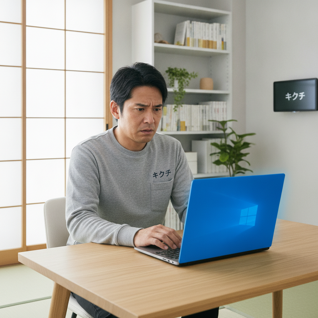 パソコンのブルースクリーン（青い画面）が表示され困る男性