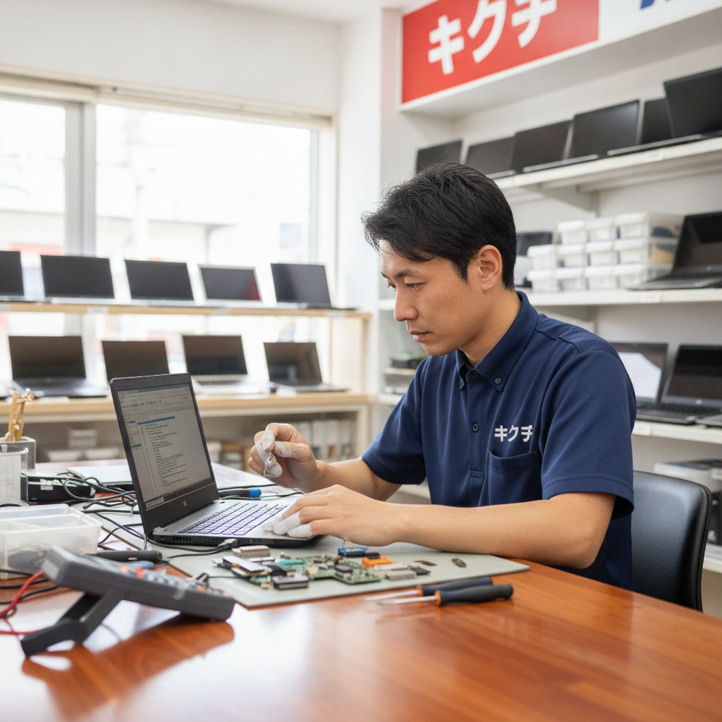 パソコンの動作が重い原因を診断するスタッフ