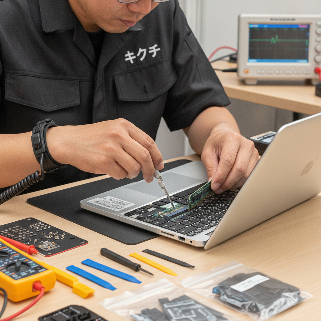 ノートパソコンのSSD換装・メモリ増設作業の様子