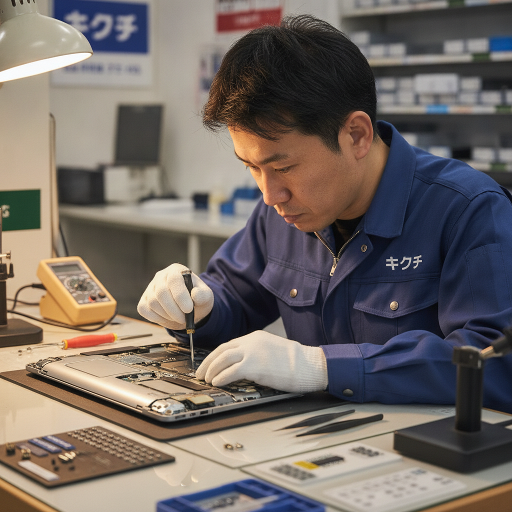 ノートパソコンを分解して修理する修理のキクチのスタッフ