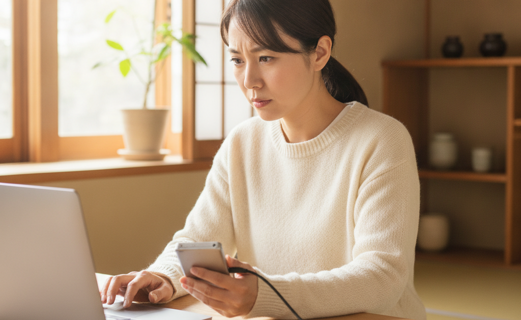 外付けHDDが認識せず困っている女性