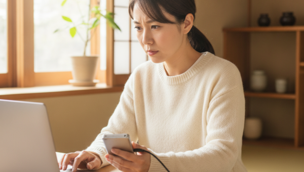 外付けHDDが認識せず困っている女性
