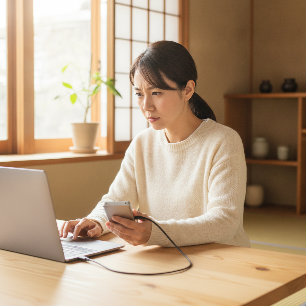 外付けHDDが認識せず困っている女性