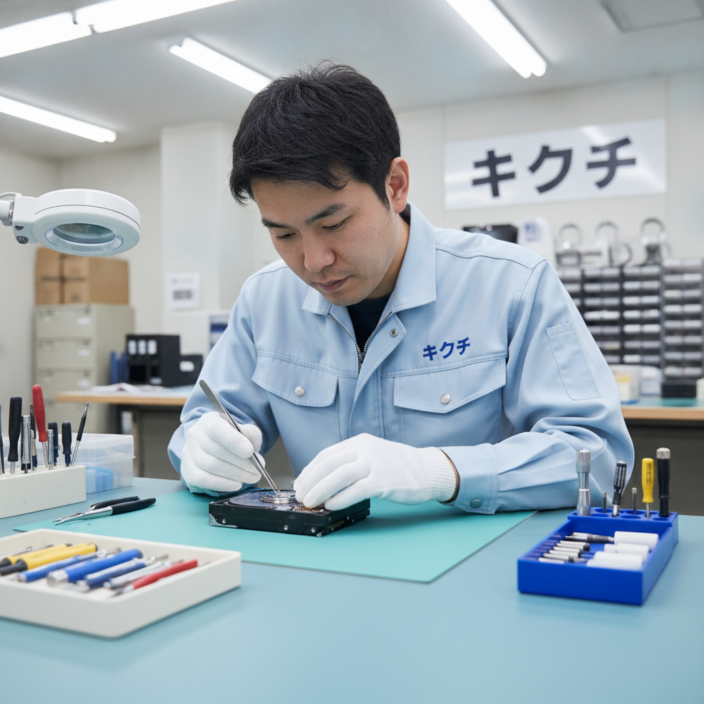 ハードディスクを診断する修理技術者