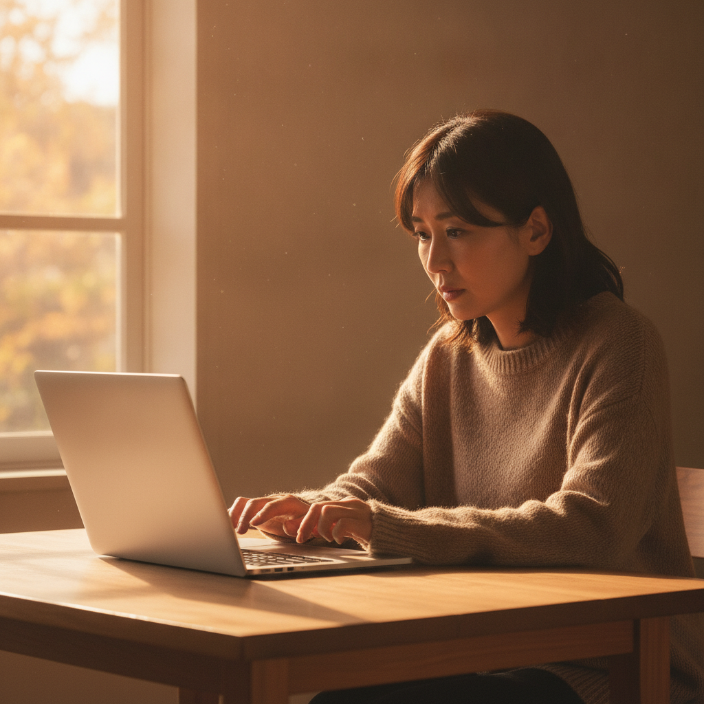 MacBookの画面が真っ暗で映らず困っている女性