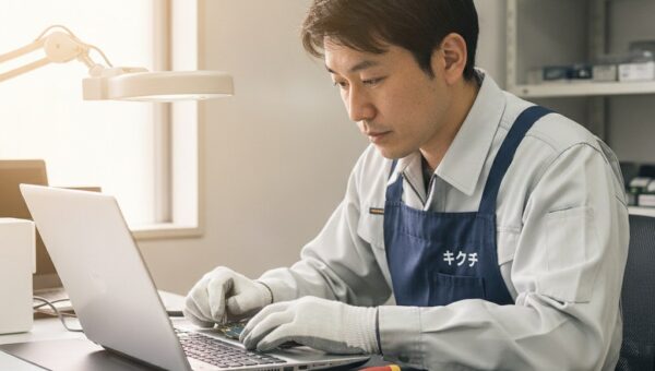 NEC LAVIEノートパソコンを点検する修理のキクチの技術スタッフ