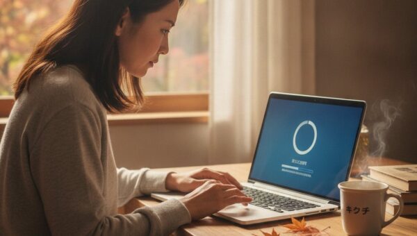 パソコンの起動途中で自動修復画面のまま止まり困っている女性