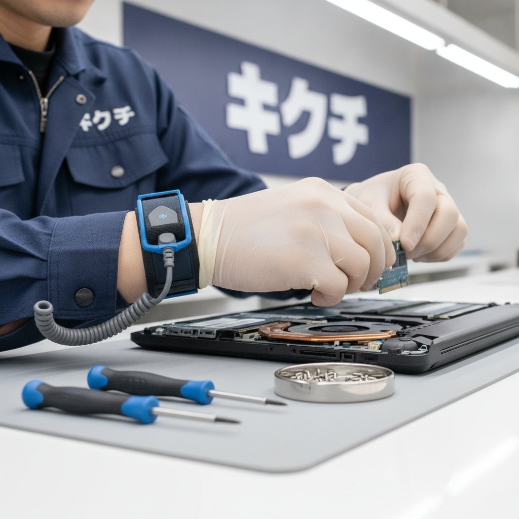 起動しないノートパソコンからSSDを取り外して診断する修理技術者