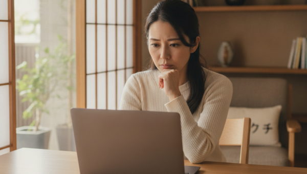 パソコンが起動せず困っている女性