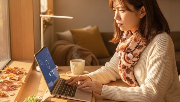 タッチパネル搭載2in1ノートPCのタッチが反応せず困っている女性