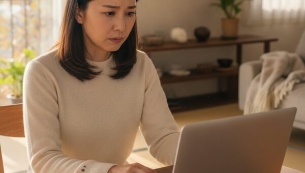 富士通FMVノートパソコンが起動せず困っている女性